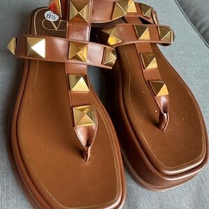 Brown Studded Sandals with Gold Accents
